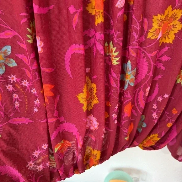 Free People Wildflower Honey Blouson Peasant Top Berry Floral Size Small - Picture 3 of 9